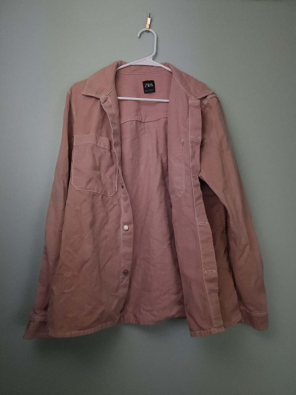 Streetwear Casualchic Zara Washed Relaxed Fit Button-Up Shirt Jacket Pink